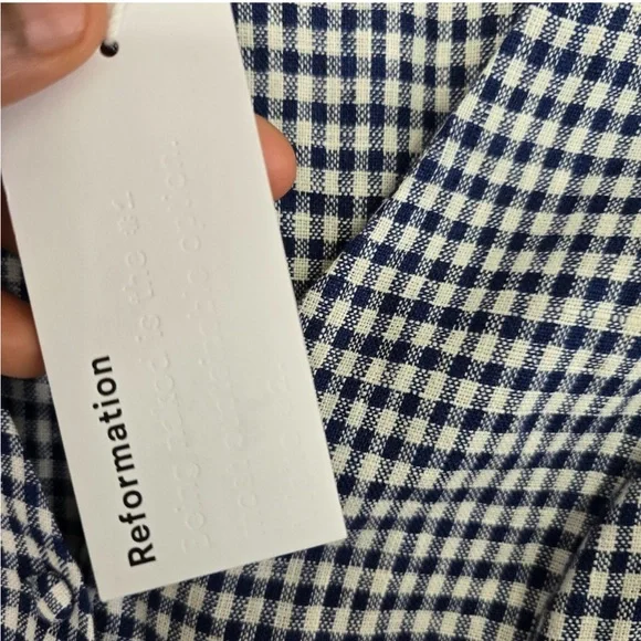 Reformation Newbury Linen Dress Sz 6 Challah Check Button Down New - Picture 9 of 14